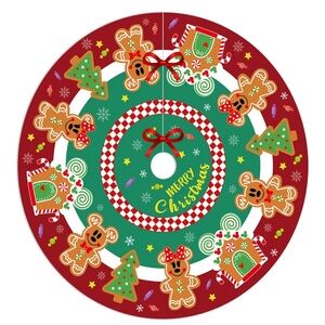 Festive Christmas Tree Skirt with Gingerbread and Tree Design